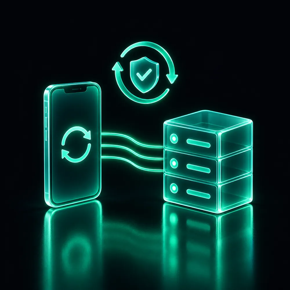 Smartphone sincronizzato con un server, con scudo di sicurezza