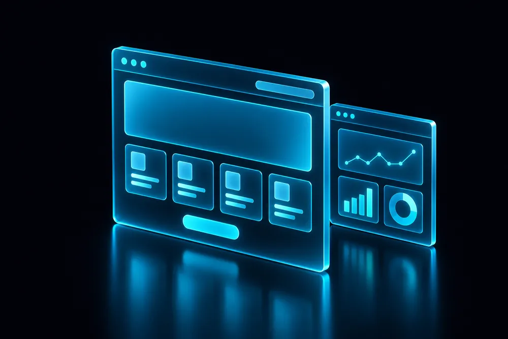 Sito web e dashboard su pannelli di vetro luminosi