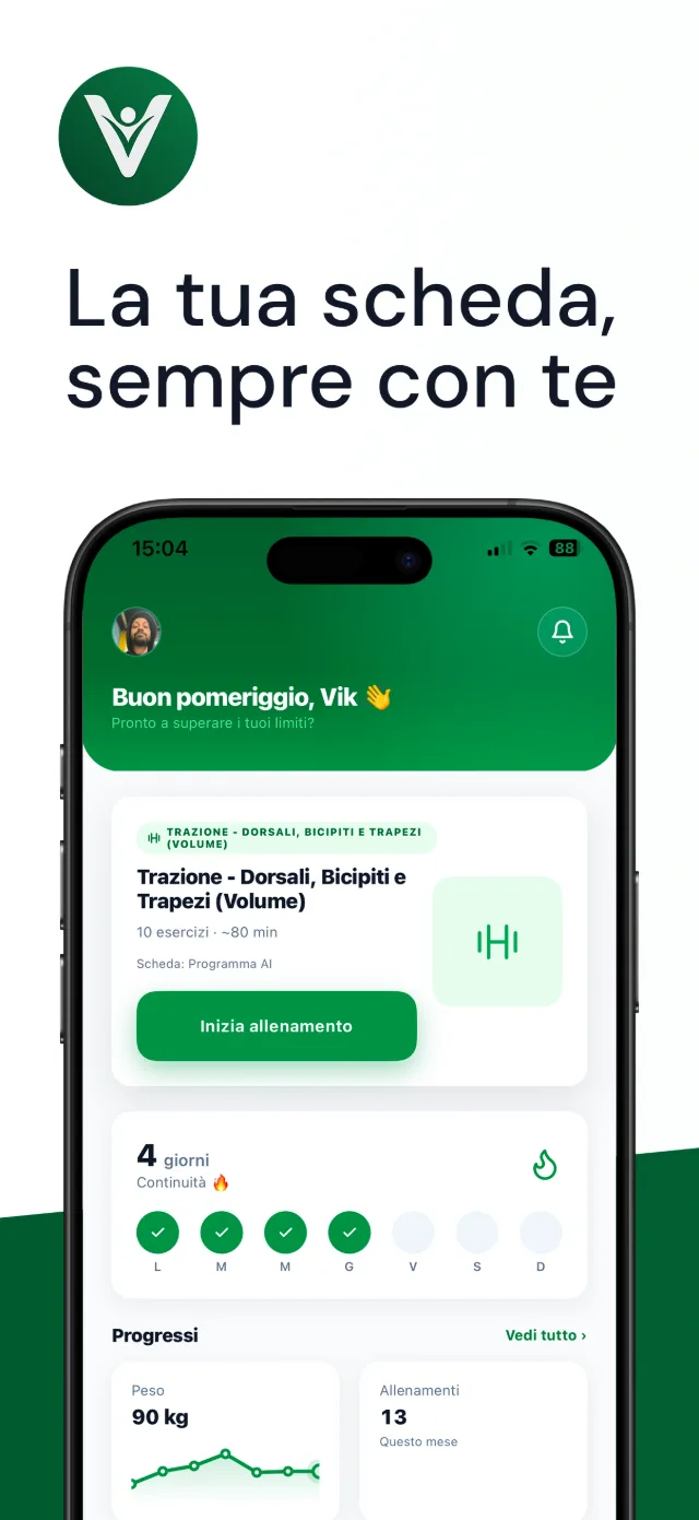 Veyro — home dell'app con la scheda del giorno, continuità settimanale e progressi